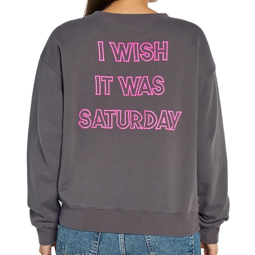 Wildfox NWOT I Wish It Was Saturday Grey/Pink Crewneck Sweatshirt